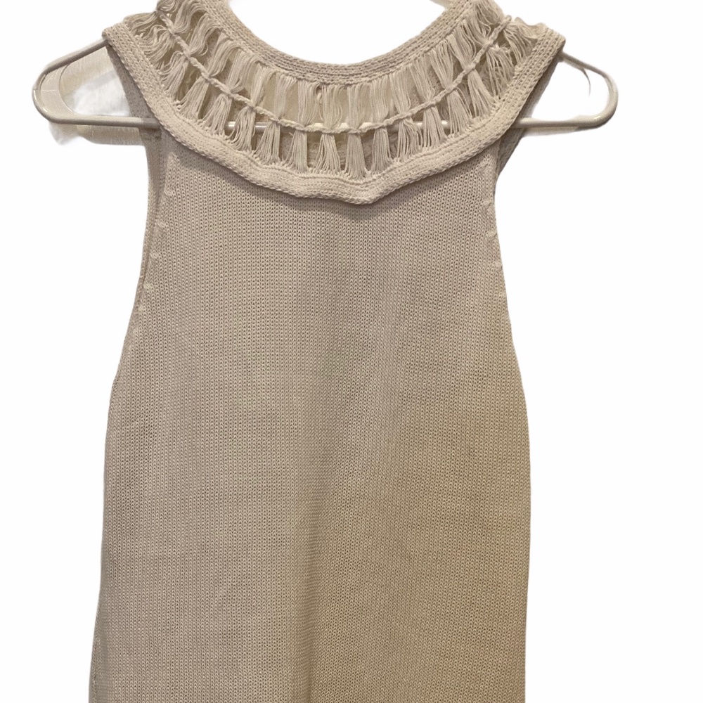 Etcetera BEAUTIFUL KNIT TANK OPEN WEAVE YOKE NECK - WHITE/CREAM size s